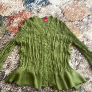 Crinkled eyelet button front blouse